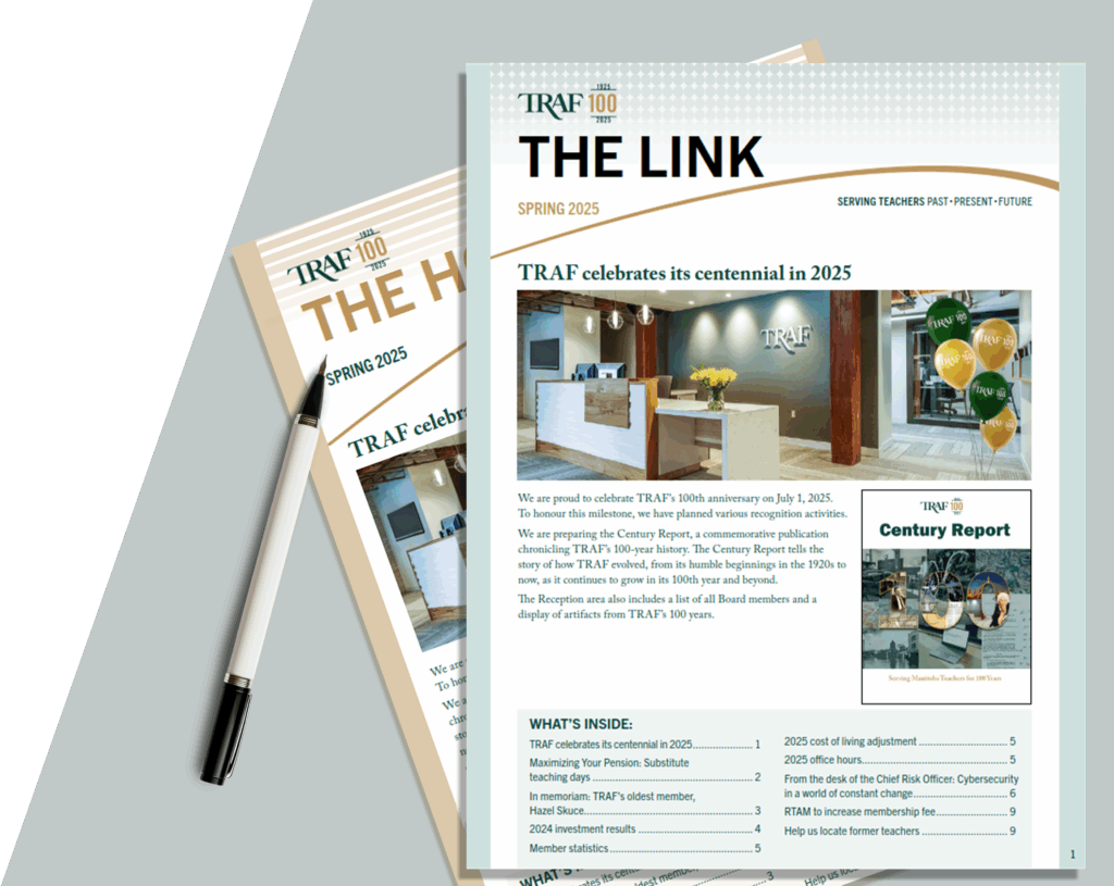Spring 2025 newsletters lay atop each other next to a pen